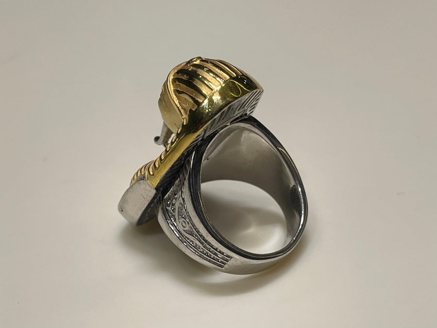 King Tutankhamun Ring — 925 Silver with Platinum, 24K Gold & Ruby