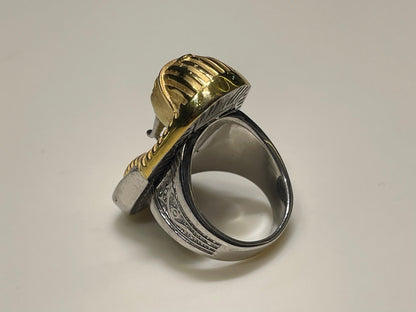 King Tutankhamun Ring — 925 Silver with Platinum, 24K Gold & Ruby