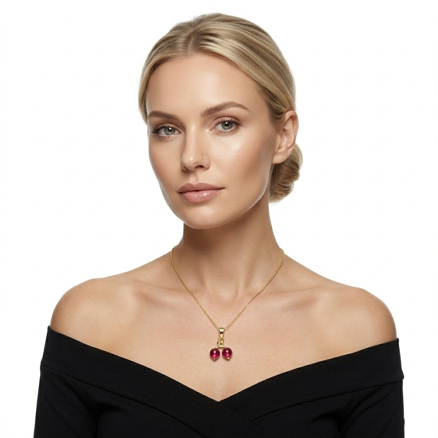 Ruby Cherry Pendant — 18K Gold