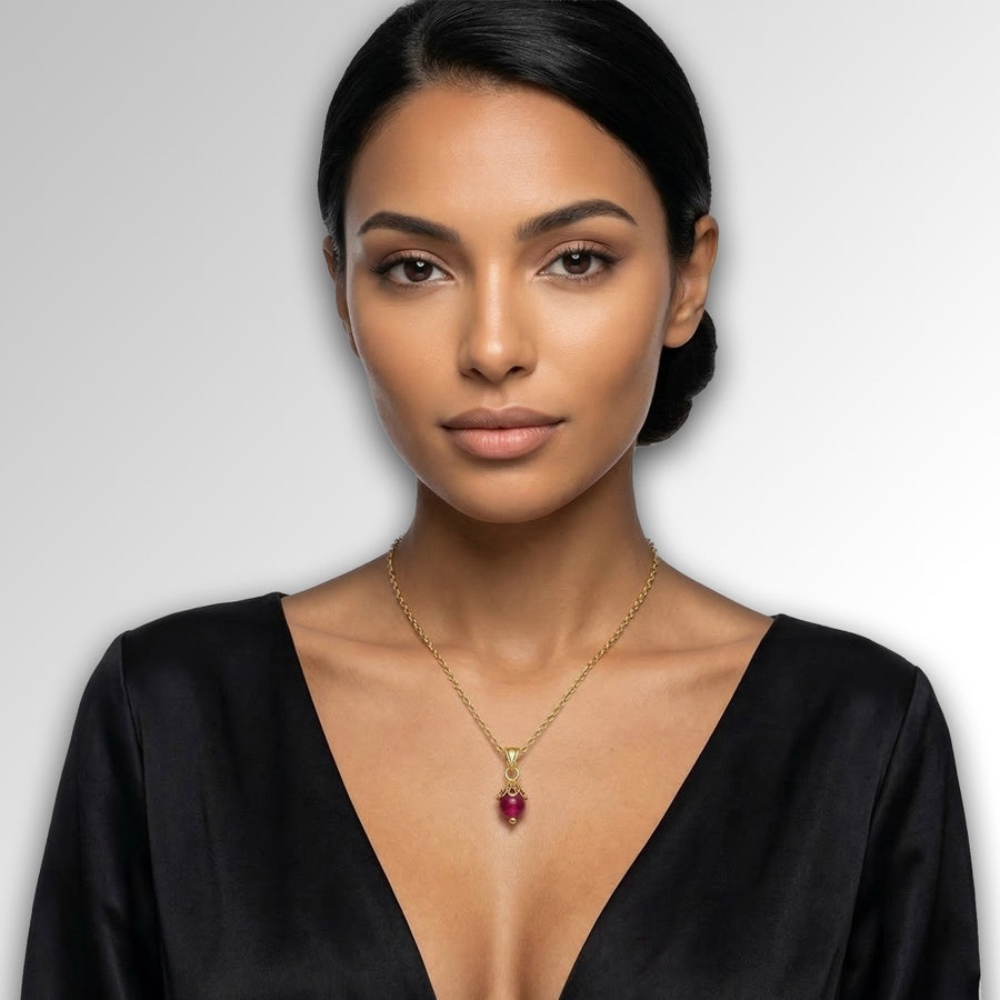 Ruby Pomegranate Pendant — 18K Gold