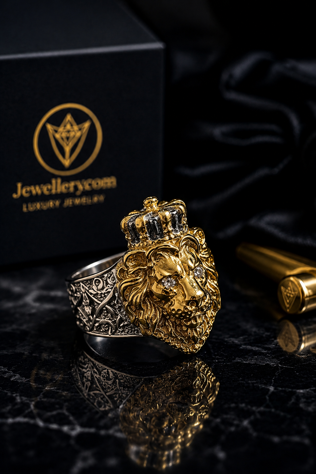 diamond Lion Crown Ring